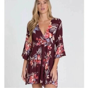 Billabong | Burgundy Floral Long Sleeve Tropical Beach Vibes Dress Size M